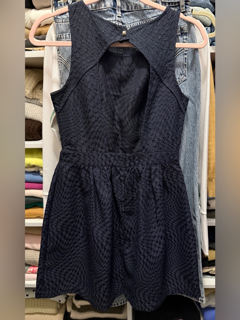 Anthropologie Navy Textured Backless Fit & Flare Dress